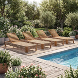 Christopher Knight Home Lamon Acacia Wood Chaise Lounge Chair Outdoor Set of 4, Woven Rope Accents - Photo 1