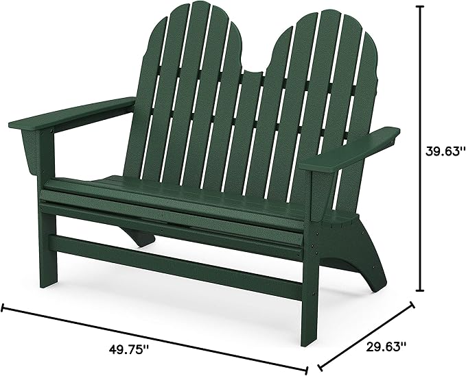 POLYWOOD Vineyard Adirondack Bench Green - 2 Person Curved Back Outdoor Garden Bench - Heavy Duty HDPE Patio Furniture - 48 Inch Wide Seating for Deck, Porch & Backyard