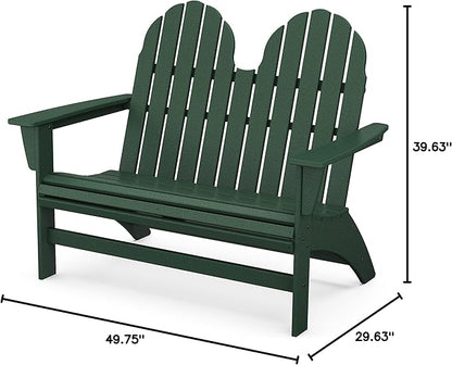 POLYWOOD Vineyard Adirondack Bench Green - 2 Person Curved Back Outdoor Garden Bench - Heavy Duty HDPE Patio Furniture - 48 Inch Wide Seating for Deck, Porch & Backyard