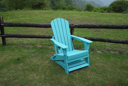 nevilywood HDPE Folding Ottoman - Adirondack Chair Footrest – Weather Resistant, Wood-Grain, Low-Maintenance-, Garden Patio Porch – Aruba Blue