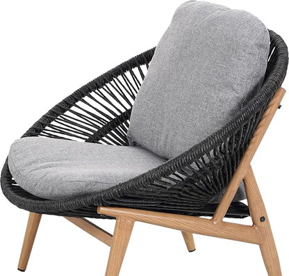 Christopher Knight Home Cyril Outdoor Papasan Chair with Cushion, Wicker Egg Chair with Removable Cushion, PE Wicker Chaise Lounge Chair, Patio Furniture Set for Garden/Backyard, Brown+Dark Grey