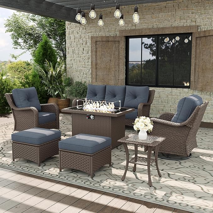 7 Piece Patio Furniture Set with Fire Pit Table - Photo 1