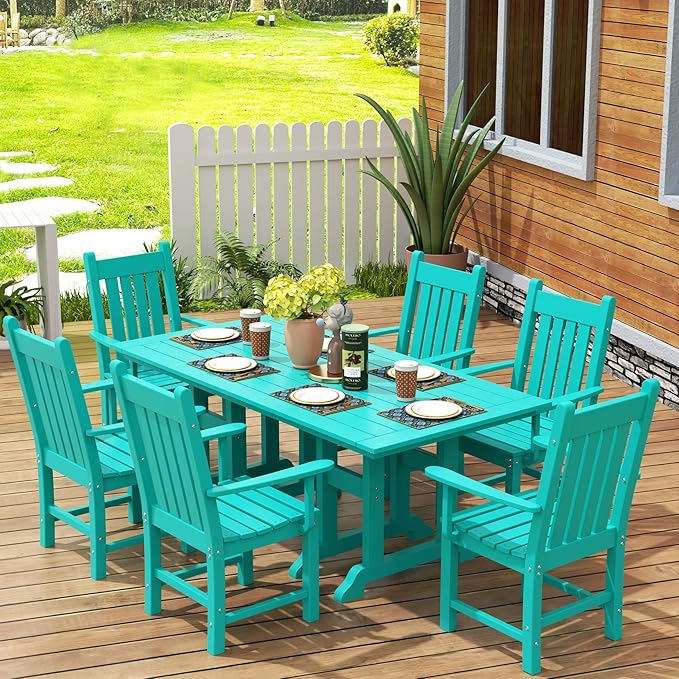 WestinTrends Malibu Classic Outdoor Dining Adirondack Chairs with Arms, All Weather Poly Lumber for Patio Restaurant Bistro Chairs Support 350 LBS, Arched Backrest and Curved Seat, Turquoise