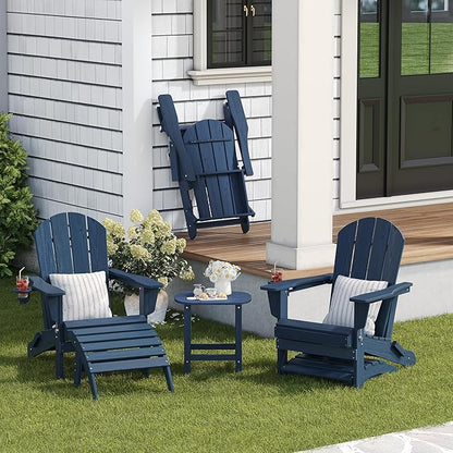 Adirondack Ottoman, HDPE Plastic Outdoor Foot Rest Stool for Patio Chair Backyard Porch Pool Deck Garden, All Weather Resistant Lightweight Portable Comfort(Navy Blue)