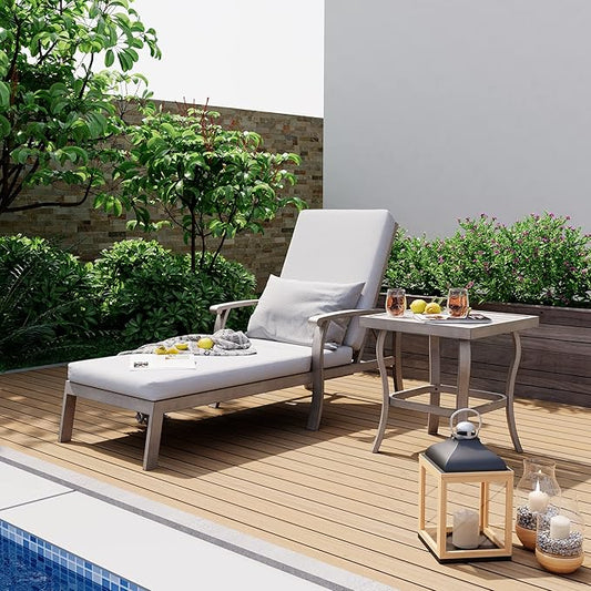HAPPATIO Aluminum Patio Chaise Lounge Set 2 Pieces, Aluminum Patio Lounge Chair with Side Table, Pool Lounge Chair with Cushion for Patio Deck Poolside (Gray)