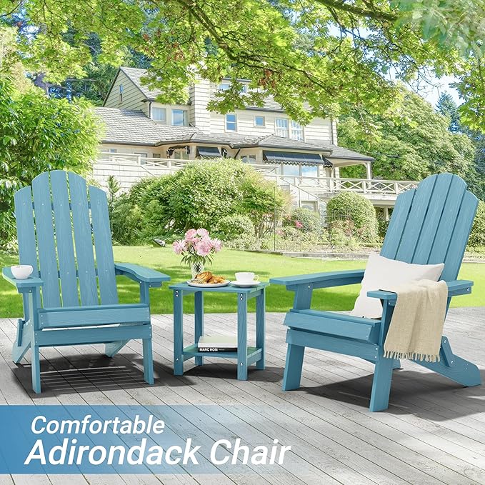MXIMU Folding Adirondack Chair Weather Resistant Plastic Fire Pit Chairs Adorondic Plastic Outdoor Chairs for Firepit Area Seating Lifetime - Blue