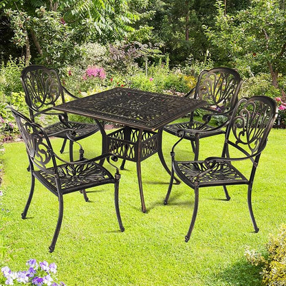 VINGLI Outdoor Dining Chairs Set of 4 Aluminum Patio Chairs, Cast Aluminum Patio Furniture Aluminum Outdoor Chairs for Backyard, Poolside, Balcony Bronze (4, Elizabeth Back Without Cushion)