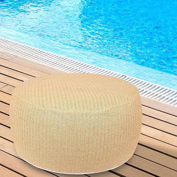 Woven Inflatable Ottoman, Fade-Resistant D31”x H14” Outdoor Indoor Pouf Patio Footrest Stool with Portable Handle - Photo 1