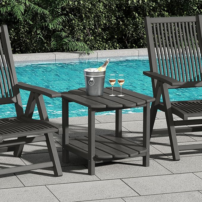 Small Outdoor Side Tables Modern 2-Tier Adirondack Table Rustic End Table HDPE Storage Shelf Industrial Corner - Photo 3