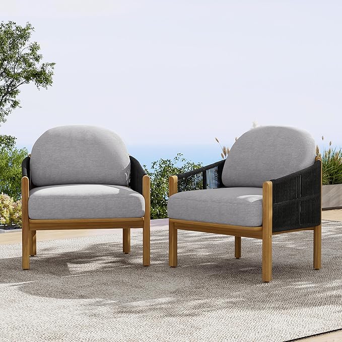 Christopher Knight Home Grotta Acacia Wood Patio Accent Chair Set of 2, Wooden Lounge Chair Outdoor - Photo 3