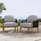 Christopher Knight Home Grotta Acacia Wood Patio Accent Chair Set of 2, Wooden Lounge Chair Outdoor - Photo 3