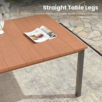 VICLLAX Outdoor Patio Dining Table for 6, 63" Rectangle Dining Table with Umbrella Hole for Porch, Backyard, Garden, Deck, Walnut