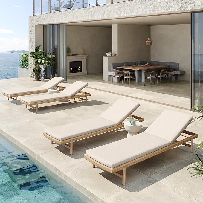Christopher Knight Home Brolen Acacia Wood Chaise Lounge Chair Outdoor Set of 4 - Photo 2