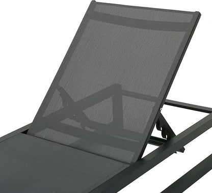 Christopher Knight Home Modesta Outdoor Aluminum Framed Chaise Lounges with Mesh Body, 2-Pcs Set, Black Finish / Grey Mesh