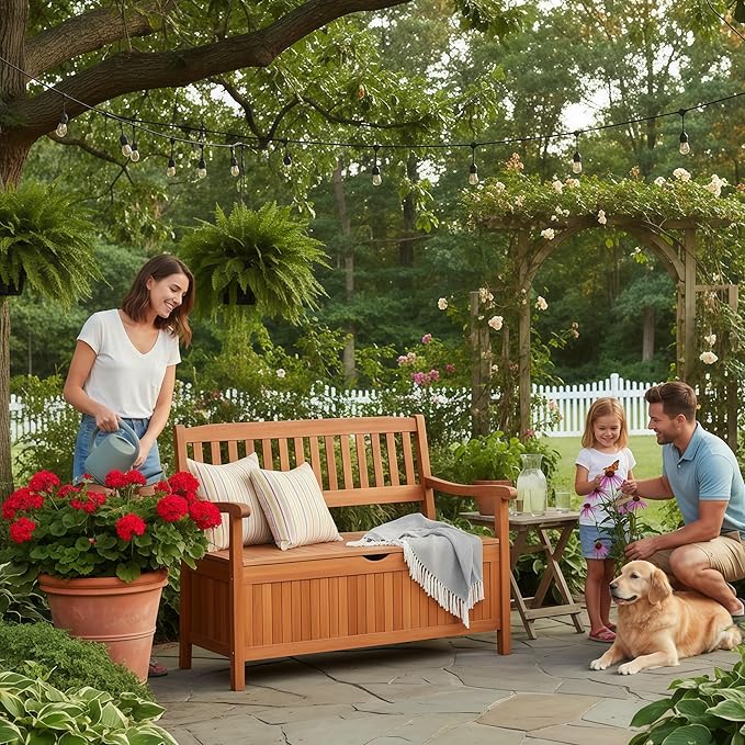 Tangkula Outdoor Wood Storage Bench Deck Box - Photo 2