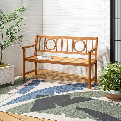 JONATHAN Y BNH104A Apollo 51.2" 3-Seat Circle-Back 600-Lbs Support Acacia Wood Outdoor Garden Patio Bench for Garden, Lawn, Backyard, Pool, Deck, Beach, Firepit, Teak