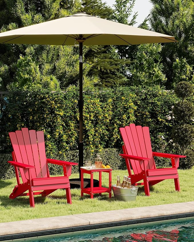 GREENVINES Folding-Adirondack-Chairs-Set-of-4 | HDPE Plastic | Throne Series | Fire Pit Chair | All Weather | for Outdoor Patio Deck Backyard Poolside | Red