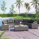 Quarte Outdoor Patio Furniture Sets, 8-Pieces All Weather Wicker Round Sofa Set, Half-Moon Sectional Sets - Photo 1