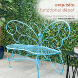 Alpine Corporation BAZ400BL Indoor Outdoor Metal Butterfly Shaped Garden Bench, 62" Long, Blue - Photo 5