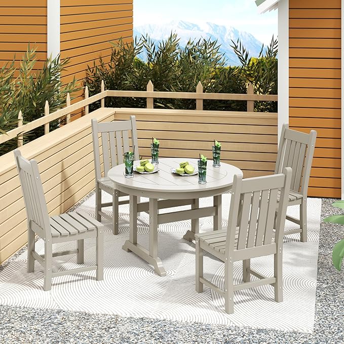 Costaelm Armless Outdoor Chair, Patio Adirondack Chair, HDPE Poly Lumber Waterproof Restaurant Bistro Kitchen Dining Chair for Outside Porch Backyard Garden, Sand