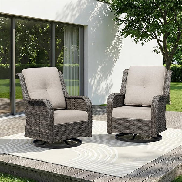 Swivel Rocker Patio Chairs Set of 2 - Outdoor Wicker Patio Furniture Set 2 Pieces with Thickened Olefin Cushions - Photo 1