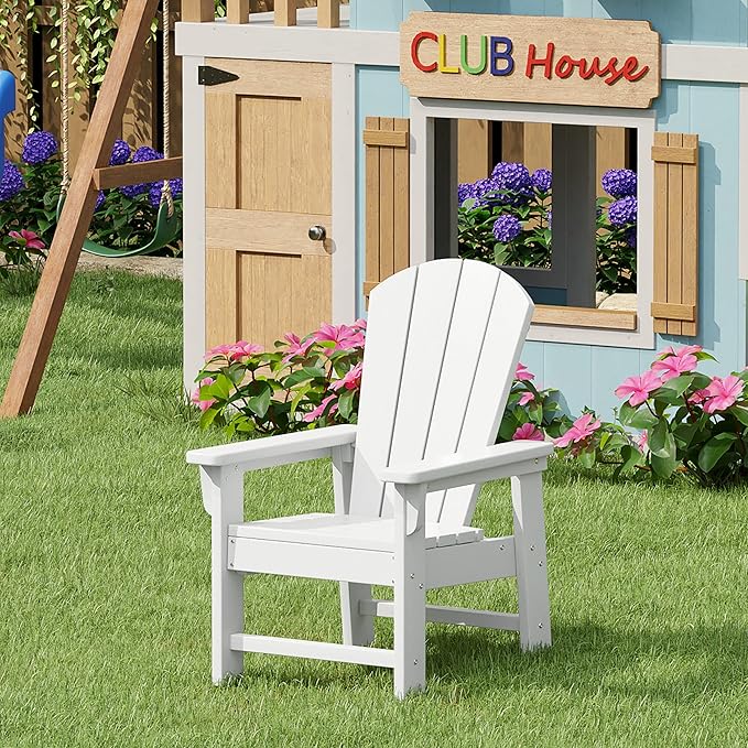 WestinTrends Malibu Kids Outdoor HDPE Adirondack Plastic Patio Chair, White