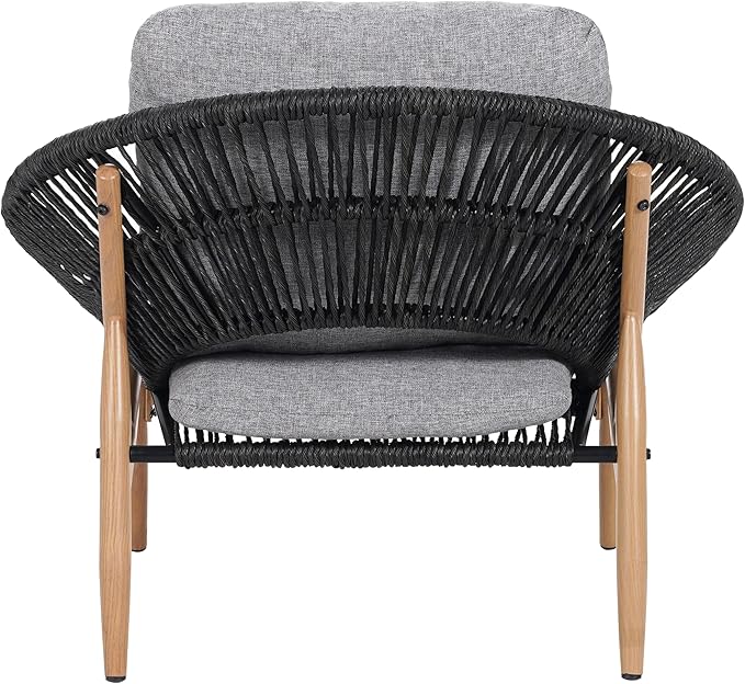 Merax Outdoor Wicker Papasan Chair Set of 2, Rattan Patio Papasan Egg Lounge Chair with Cozy Cushion, Low Seat Round Chair for Backyard Balcony Garden Poolside, All-Weather, Easy Assembly, Grey