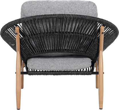 Merax Outdoor Wicker Papasan Chair Set of 2, Rattan Patio Papasan Egg Lounge Chair with Cozy Cushion, Low Seat Round Chair for Backyard Balcony Garden Poolside, All-Weather, Easy Assembly, Grey