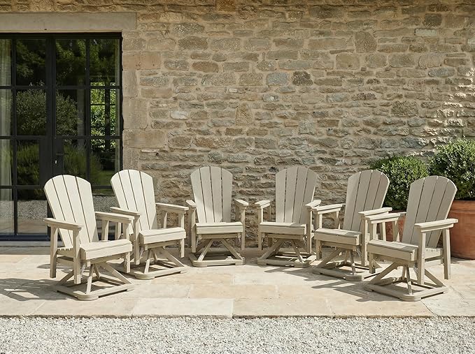 HDPE Swivel Glider Chair Outdoor, Weather Resistant Adirondack Outside Rocking Chair, Wooden Textured Outdoor Swivel Chair Set of 6 for Porch, Balcony, Poolside, Backyard (White)