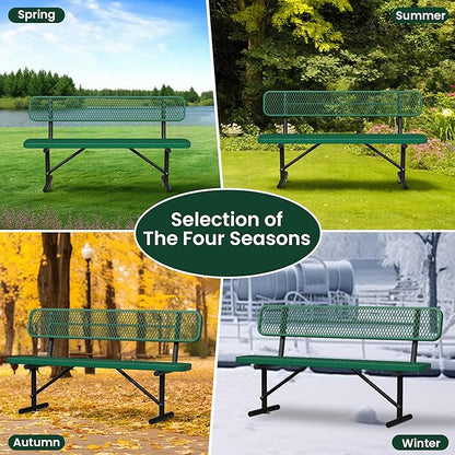Heavy Duty Park Bench with Back Portable Frame, Outdoor Steel Bench with Backrest, Outdoor Park Bench Expanded Metal Mesh Bench for Lawn, Park, Deck, Garden, Patio, Porch, Black (Green, 6FT)