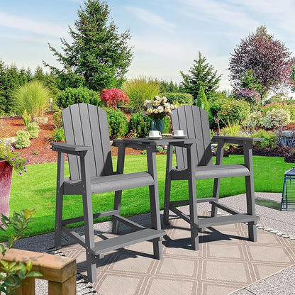 DWVO 25" Tall Adirondack Chair Set of 2, Poly Bar Height Balcony Chairs, Weather Unaffected Outdoor Barstool Lifeguard Chair for Deck Pool Patio and Porch, Grey