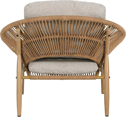 Christopher Knight Home Cyril Outdoor Papasan Chair with Cushion, Wicker Egg Chair with Removable Cushion, PE Wicker Chaise Lounge Chair, Patio Furniture Set for Garden/Backyard, Brown+Beige
