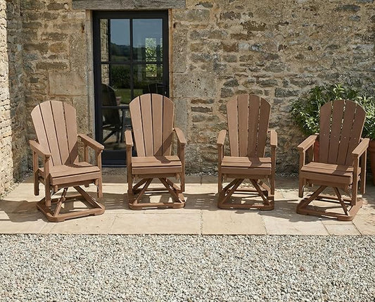 HDPE Swivel Glider Chair Outdoor, Weather Resistant Adirondack Outside Rocking Chair, Wooden Textured Outdoor Swivel Chair Set of 4 for Porch, Balcony, Poolside, Backyard (Teak)