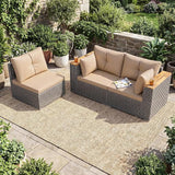 Tangkula 86.5" Large 3-Seat Patio Wicker Sofa, 3 Pieces PE Rattan Sectional Furniture Set with Cup Holder & Wood Armrest - Photo 4