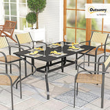 Outsunny Rectangle Outdoor Dining Table for 6 People, Steel Rectangular Patio Table with Umbrella Hole - Photo 2