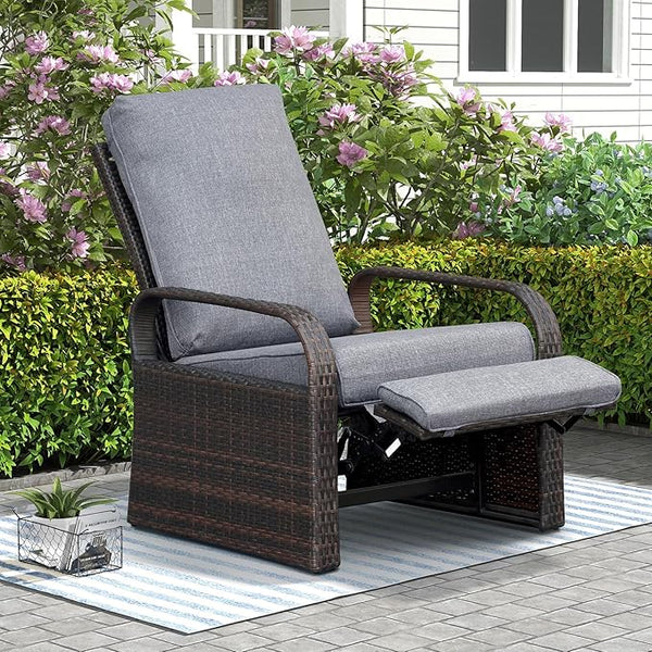 ATR ART TO REAL Outdoor Wicker Recliner Chair with 5.5'' Cushions, Automatic Adjustable Patio Chaise Lounge Chairs - Photo 1