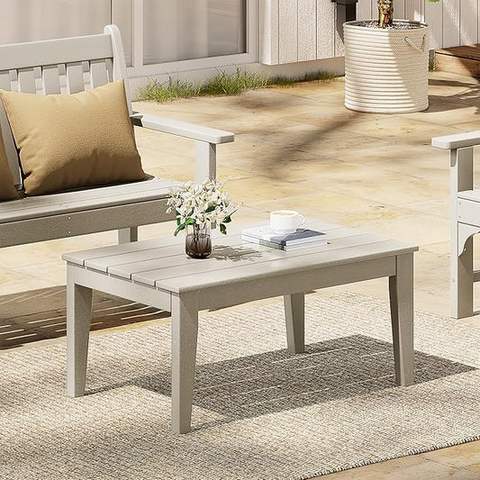 Costaelm Adirondack Outdoor Coffee Table, HDPE Drink Table Weather Resistant, Patio Porch Accent Balcony Table Outdoor End Table for Pool, Seaside, Backyard, Sand