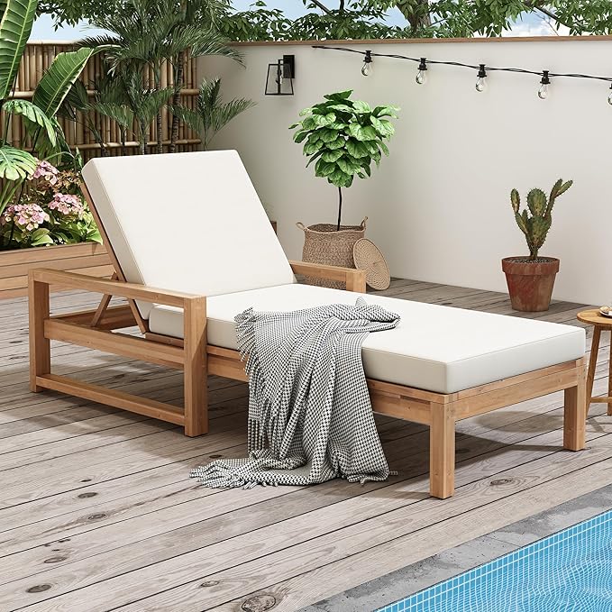 Outdoor Lounge Chairs, 6-Position Patio Chaise Lounge with Cushion & Adjustable Backrest for Backyard, Deck - Photo 1