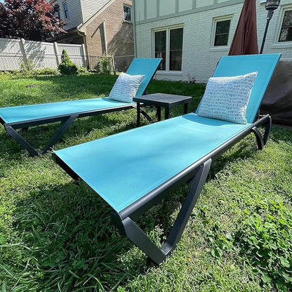 Domi Pool Lounge Chairs Set of 2, Aluminum Adjustable Outdoor Chaise Lounge with Wheels, All Weather Poolside Chairs for Deck Lawn Patio Backyard, Textilene - Turquoise Blue