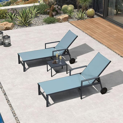 PURPLE LEAF Outdoor Chaise Lounge Set for 2 Aluminum Patio Chaise Lounger Chair with Armrest Adjustable Pool Chaise Lounge Chair for Beach Yard Poolside Table Included, Teal