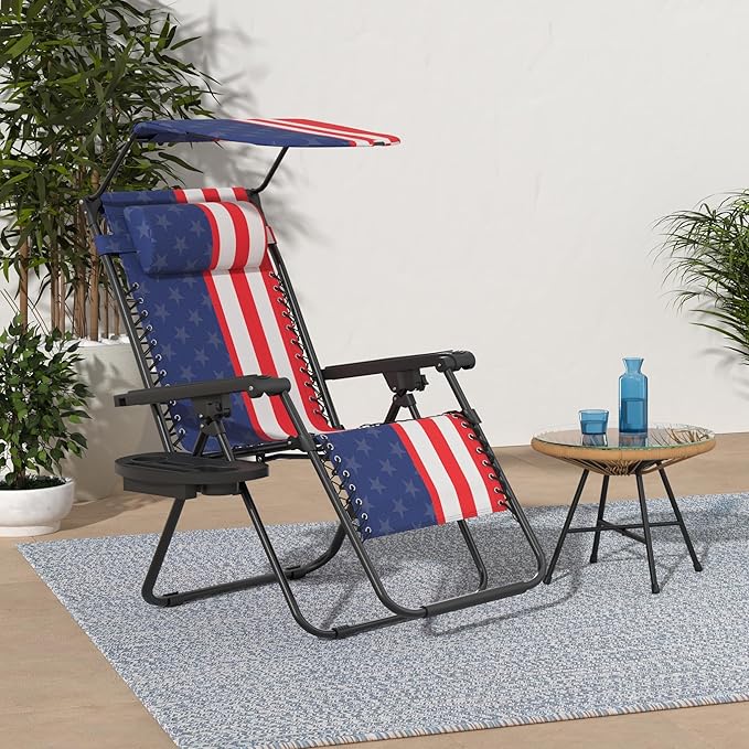 Best Choice Products Folding Zero Gravity Outdoor Recliner Patio Lounge Chair w/Adjustable Canopy Shade, Headrest - Photo 2