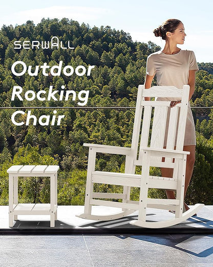 SERWALL HDPE Outdoor Rocking Chair for Adults, Outdoor Rocking Chairs Set of 6, Patio Rocking Chair Sets, White