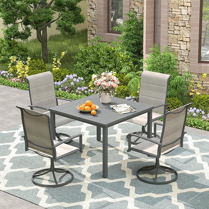 VICLLAX Outdoor Patio Dining Table for 4, Metal Square Patio Table with Umbrella Hole for Backyard Porch - Photo 2