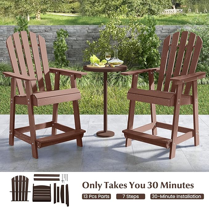 Tangkula Outdoor Bar Stool, HDPE Tall Adirondack Chair with Armrest & Footrest - Photo 9
