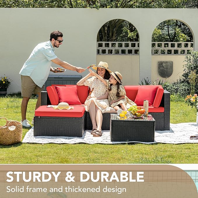Devoko 5 Pieces Patio Furniture Sets All Weathevr Outdoor Sectional Patio Sofa Manual Weaving Wicker Rattan Patio - Photo 4