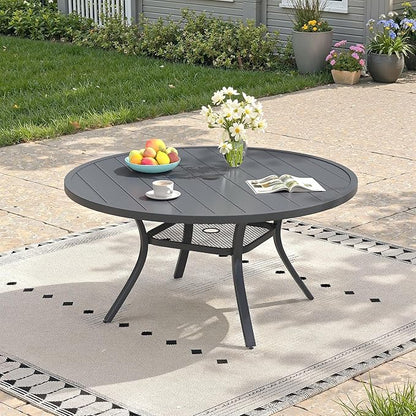 47.2" Patio Dining Table for 6, Round Outdoor Metal Dining Table with Umbrella Hole for Lawn Garden Backyard, Dark Grey