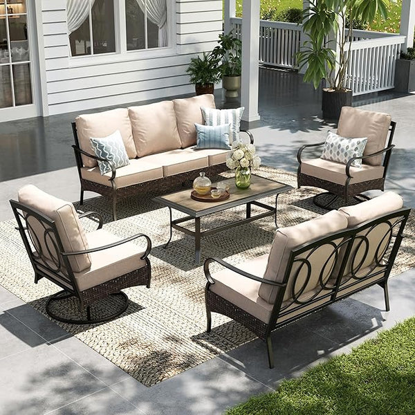 Sophia & William Metal Patio Furniture Set, 7 Seats Outdoor Conversation Set with 3-Seater Sofa, 2 Swivel Chairs - Photo 1