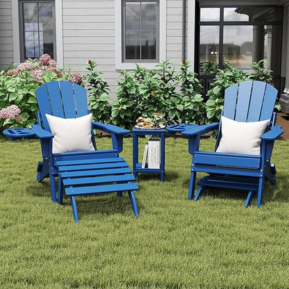 Adirondack Ottoman Set of 4, Folding Adirondack Ottoman for Adirondack Chair, HDPE All Weather Outdoor Footstool for Patio, Backyard, Porch, Garden, Navy Blue