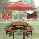 Wooden Picnic Table,Outdoor Wooden Dining Rectangle Table w/Umbrella Hole,for Patio,Garden,Backyard - Photo 4