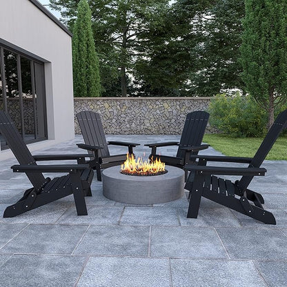 Flash Furniture Charlestown Folding Adirondack Chair - Black - Poly Resin - Indoor/Outdoor - Weather Resistant - Set of 4